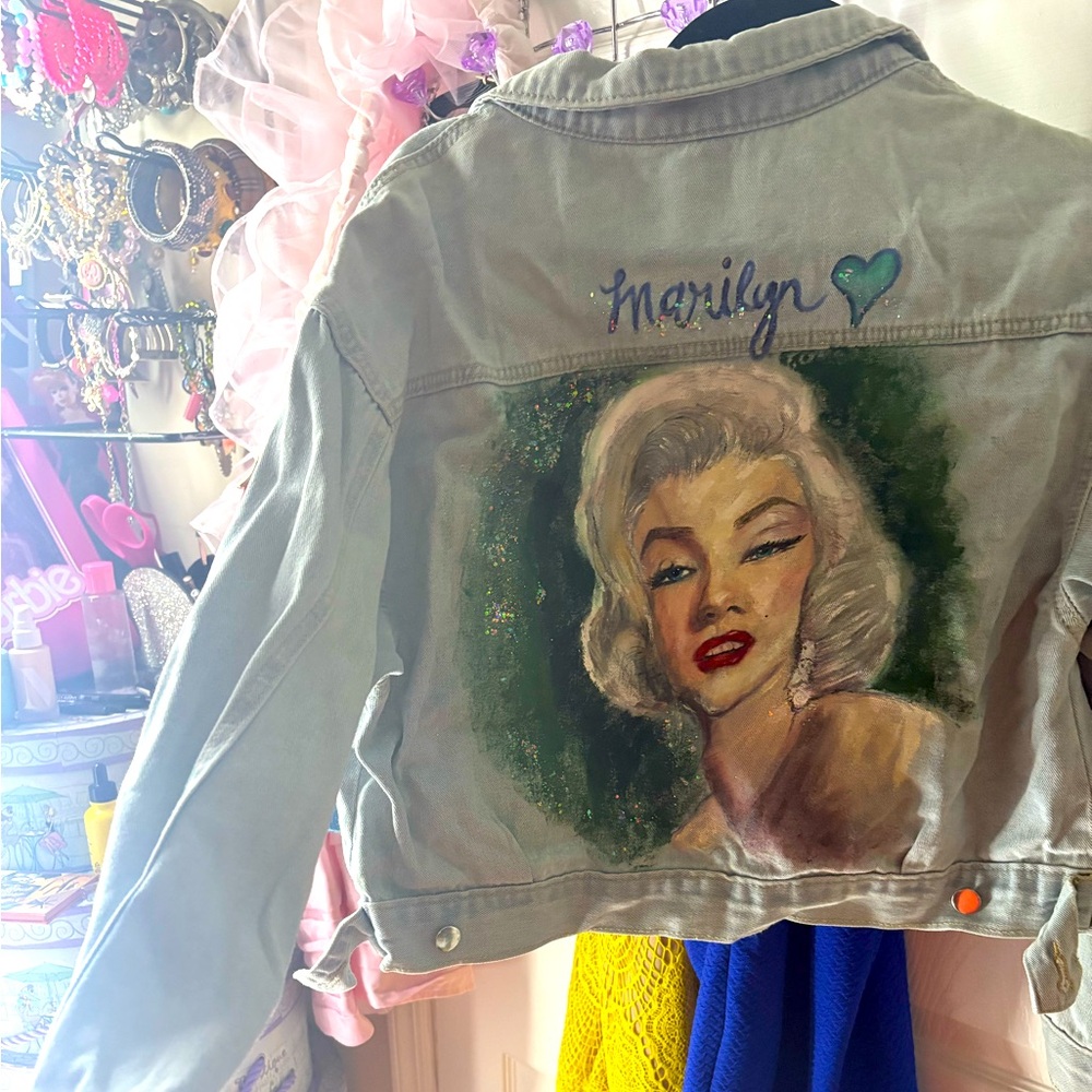 Hand-Painted Denim Jacket with Iconic Portrait